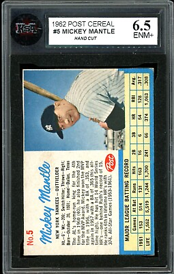 #ad 1962 POST CEREAL BASEBALL Hand Cut #5 Mickey Mantle HOF KSA 6.5 EX NM NY Yankees $279.00