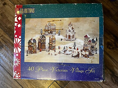 #ad Vintage 40 Piece Christmas Traditions Victorian Village Set New $175.00