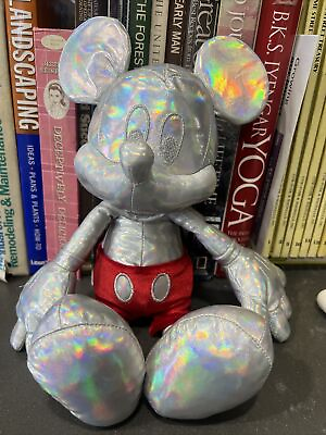 #ad Disney Mickey Mouse 100 Years Iridescent 12quot; Plush Holographic Platinum Shiny $30.00