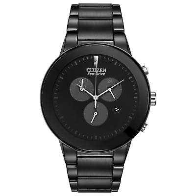 #ad Citizen Eco Drive Men#x27;s Axiom Chronograph Black Bracelet 43mm Watch AT2245 57E $124.99