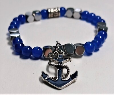 #ad Anchor Nautical Charm Blue Beaded Bracelet $10.95