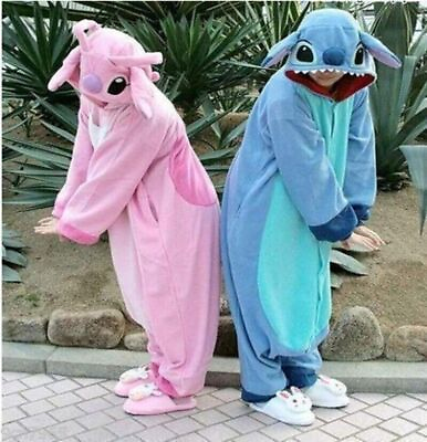 #ad Adult Stitch Kigurumi Pajamas Stitch Angel Cosplay Costume Pajamas $38.99