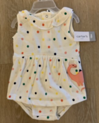 #ad NWT Carters Girls Size 18 Mo White Romper With Polka Dot Pattern amp; Dinosaur $11.99