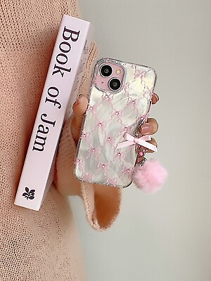 #ad Feathered Pink Bow Diamonds Phone Case For iPhone 15 ProMax 14 13 Pro 12 11 $10.49