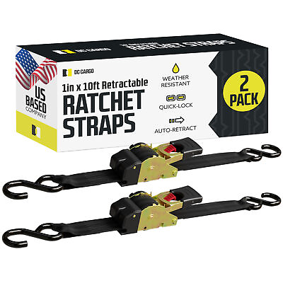 #ad DC Cargo Retractable Ratchet Strap Tie Down Straps w S Hooks 1quot; x 10#x27; 2 pack $32.29