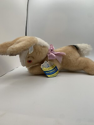 #ad Vintage Designed By Character Plush Bunny Rabbit Stuffed Laying Tan NEW Red Eyes $89.95