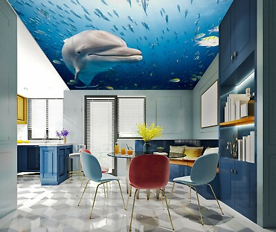 #ad 3D Ocean Dolphin Fish NA3619 Ceiling WallPaper Murals Wall Print Decal AJ US Fay $296.99