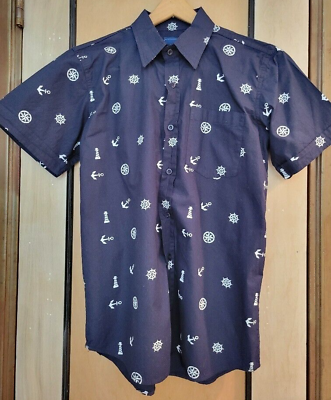 #ad Red Rhino Men#x27;s Dark Blue White Nautical Print Short SleeveShirt Brand New Sz M $7.95