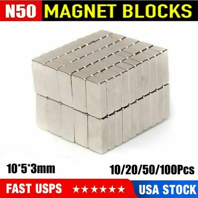 #ad 10*5*3mm Rectangle N50 Super Strong Block Neodymium Rare Earth Magnets 10 100pcs $6.29