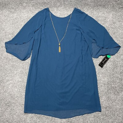 #ad MSK Womens Tunic Top Blue Short Sleeve Flutter High Low Chain Plus 14W New $18.39