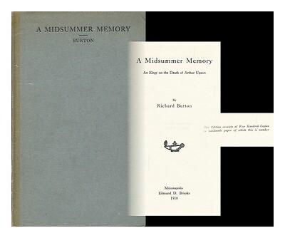 #ad BURTON RICHARD 1861 1940 A Midsummer Memory : an Elegy on the Death of Arthur EUR 233.97
