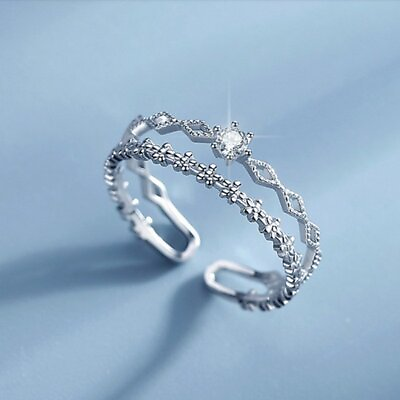 #ad Fashion 925 Silver Tassesl Knuckle Ring Open Zircon Rings Women Adjustable C $1.78