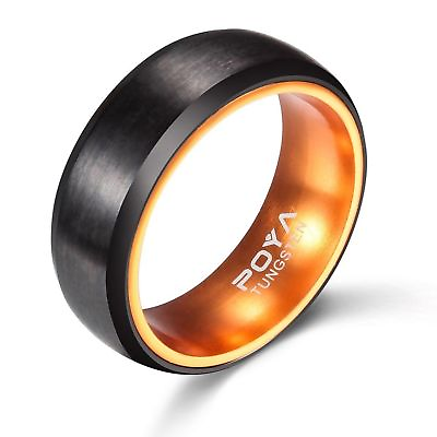 #ad POYA 8mm Orange Black Matte Finish Tungsten Rings with Mens Wedding Band NEW* $159.99