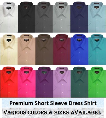 #ad Mens Solid Regular fit Premium SHORT SLeeve Dress Shirts 26 Colors Size S 5XL $17.99