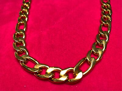 #ad 16quot; 60quot; 14KT GOLD PLATED STAINLESS STEEL 12MM FIGARO LINK CHAIN NECKLACE GOLD $26.32