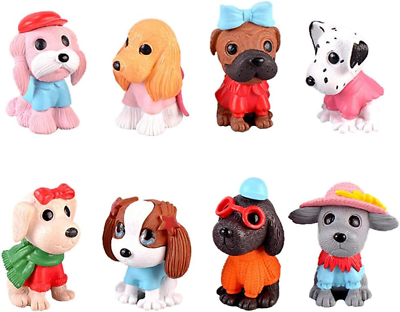 #ad 8Pcs Cartoon Dog Figures for Kids Puppy Dog Cake Topper Fairy Garden Miniature $10.58