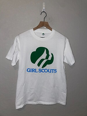 #ad 1980s Vintage Girl Scouts Green Starlettes Scout Cookie White Shirt 80s VTG M Me $40.00