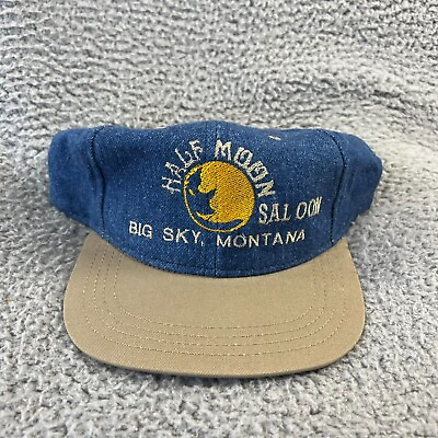 #ad Vintage Half Moon Saloon Hat Blue Big Sky Montana Adjustable Strapback 90s Logo $28.83