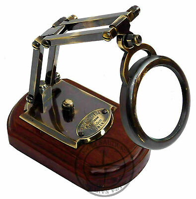 #ad Antique Watts amp; Sons London Brass Desk Magnifier on Wooden Base Magnifying Glass $53.99