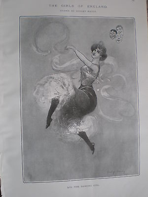 #ad Girls of England Dancing Girl by Dudley Hardy 1902 cartoon print ref W2 GBP 9.99