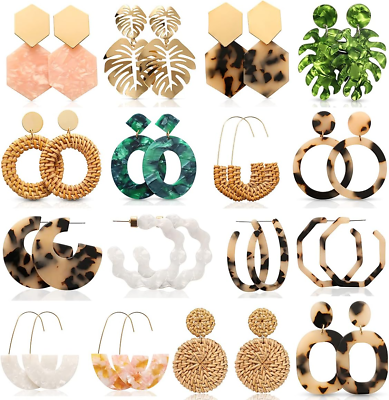 #ad 16 Pairs Trendy Acrylic Earrings Rattan Earrings for Women Girls Summer Beach St $30.44