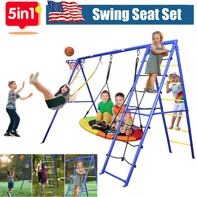 #ad #ad 5 in 1 Metal Swingset Swing Play Set 440lbs for Kids Playground Ladder Backyard $198.65