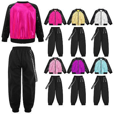 #ad Kids Girls Jacket With Sweatpants Pants Hip Hop Modern Outfits Clothing Uniform $16.10