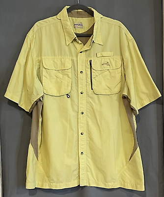 #ad Natural Gear Mens XL Fishing Shirt Short Sleeve Yellow Vented Pockets Button Up $9.07