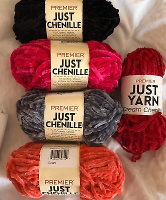#ad Just Chenille Premier Yarn you choose color red black gray or pink $3.50