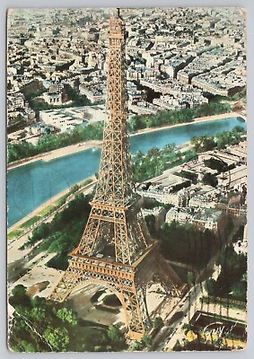 #ad Paris France Eiffel Tower Aerial View Vintage Postcard $7.99