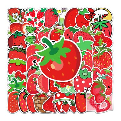 #ad 50 Pcs Strawberry Stickers Pack for Water Bottle Waterproof Vinyl Cute Stick... $14.66
