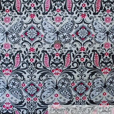 #ad BonEful Fabric FQ Cotton Quilt Tan Pink Bamp;W Black Butterfly Gothic Flower Damask $5.25