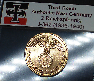 #ad Beautiful 2 Reichspfennig Nazi Coin: Genuine Bronze Third Reich Germany WW2 era $7.88