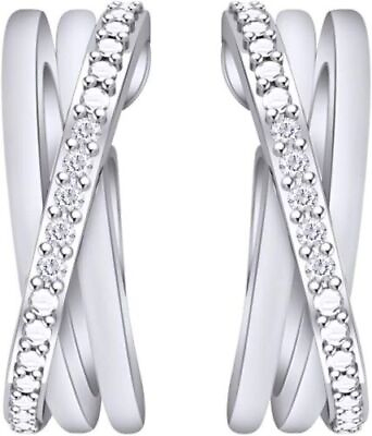 #ad Criss Cross Hoop Earrings Natural Diamond Accent in 925 Sterling Silver I2 I3 $59.79