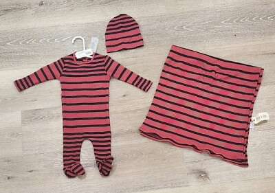#ad Bee amp; Dee NWT Baby Size 6M Red Striped Footie With Beani amp; Blanket $54.99