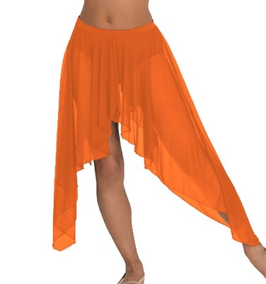 #ad Orange Belly Dance Chiffon Long Tail Side Asymmetrical skirt Sexy GYPSY C44 $30.50