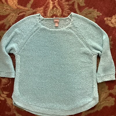 #ad Women’s Chico’s Aqua cotton polyester knit pullover 3 4 length sleeve top Sz 3 $5.00