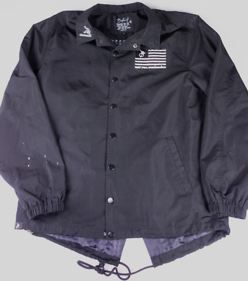 #ad Blakout Clothing Jacket Adult M Black White Button Up Lined Flag Logo Men#x27;s $28.88