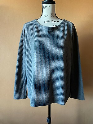 #ad Splendid Gray Ribbed Waffle Long Sleeve Pullover Sweater Size Large $19.99