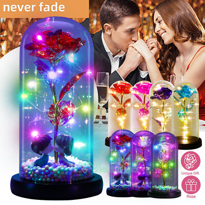 #ad LED Rose Gifts for Women Flowers Rose in Glass Dome Birthday Valentines Day Gift $16.09