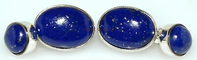 #ad Natural Lapis Lazuli Gemstone with 925 Sterling Silver Cufflink #2302 $94.90