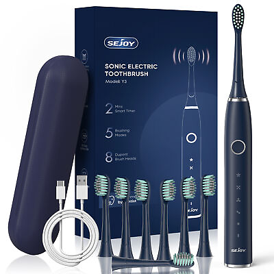 #ad SEJOY Sonic Electric Toothbrushes Adults Travel Case 8 Brush Heads Smart Timer $16.79