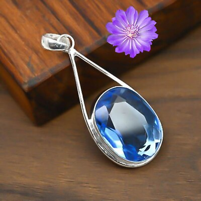 #ad Gift For Women Jewelry Pendant 925 Sterling Silver Blue Topaz Gemstone Jewelry $12.34