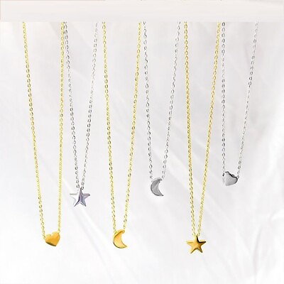 #ad Heart Star Moon Pendant Necklaces Gold Silver Color Chains Tiny Charms Necklace $7.53