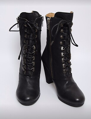 #ad Chloe Lace Up Ankle Boots Black Leatger Sz 40 $590.00