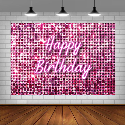#ad Pink Flash Square Backdrop for Photography Happy Birthday Shinning Sequin Wall P $14.99