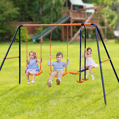 #ad Metal Playground Swing Set Outdoor Slide Kids Children Backyard Swingset Seat $95.58