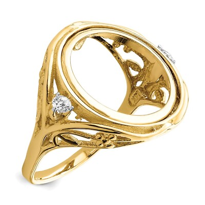 #ad 14k Yellow Gold Rhodium Ladies Fancy Two AA Diamond 14mm Coin Bezel Ring $525.99