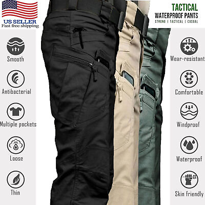 #ad Tactical Mens Cargo Pants Work Combat Pants Outdoor Hiking Waterproof Trousers $21.99