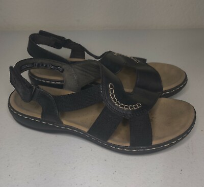 #ad Clarks Leisa Joy Comfort Collection Sandals Black Leather Womens Size 6.5 $19.95